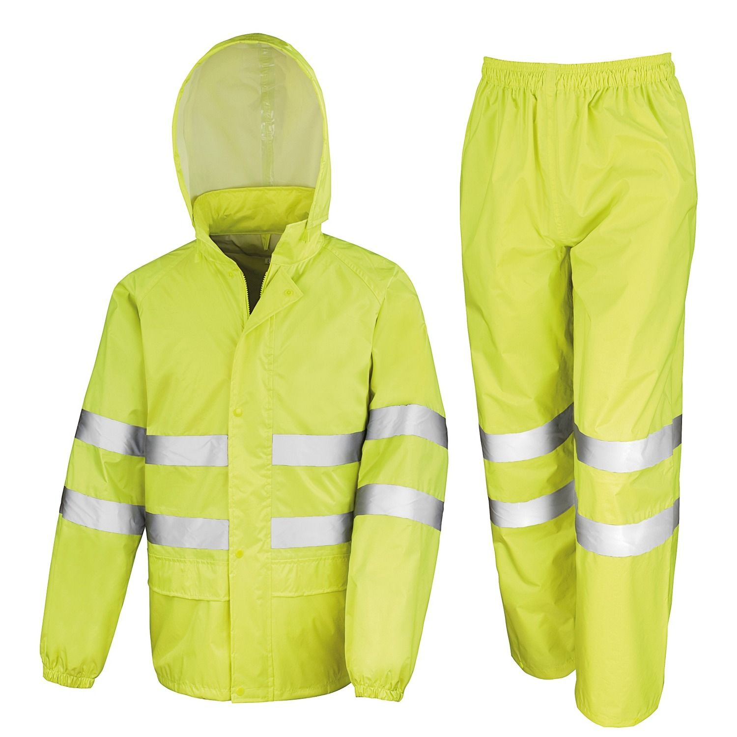 2PC LIME YELLOW RAINSUIT LINED - 2.5CM REFLECTIVE